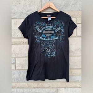 Y2k Harley Davidson Baby Tee Black Blue Graphic Grand Canyon Arizona Womens 2X